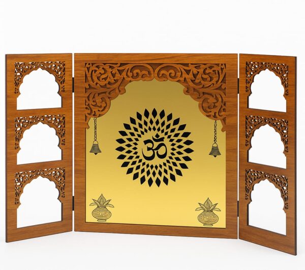 Wooden MDF Folding Pooja Stand with Golden Back (2ft height x 3 ft width)